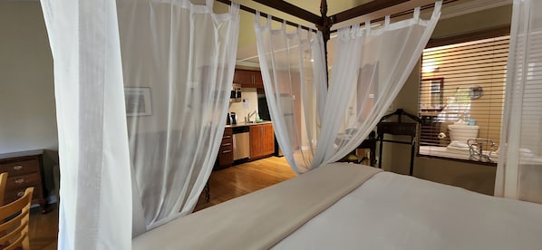 Premium bedding, blackout curtains, iron/ironing board, free WiFi