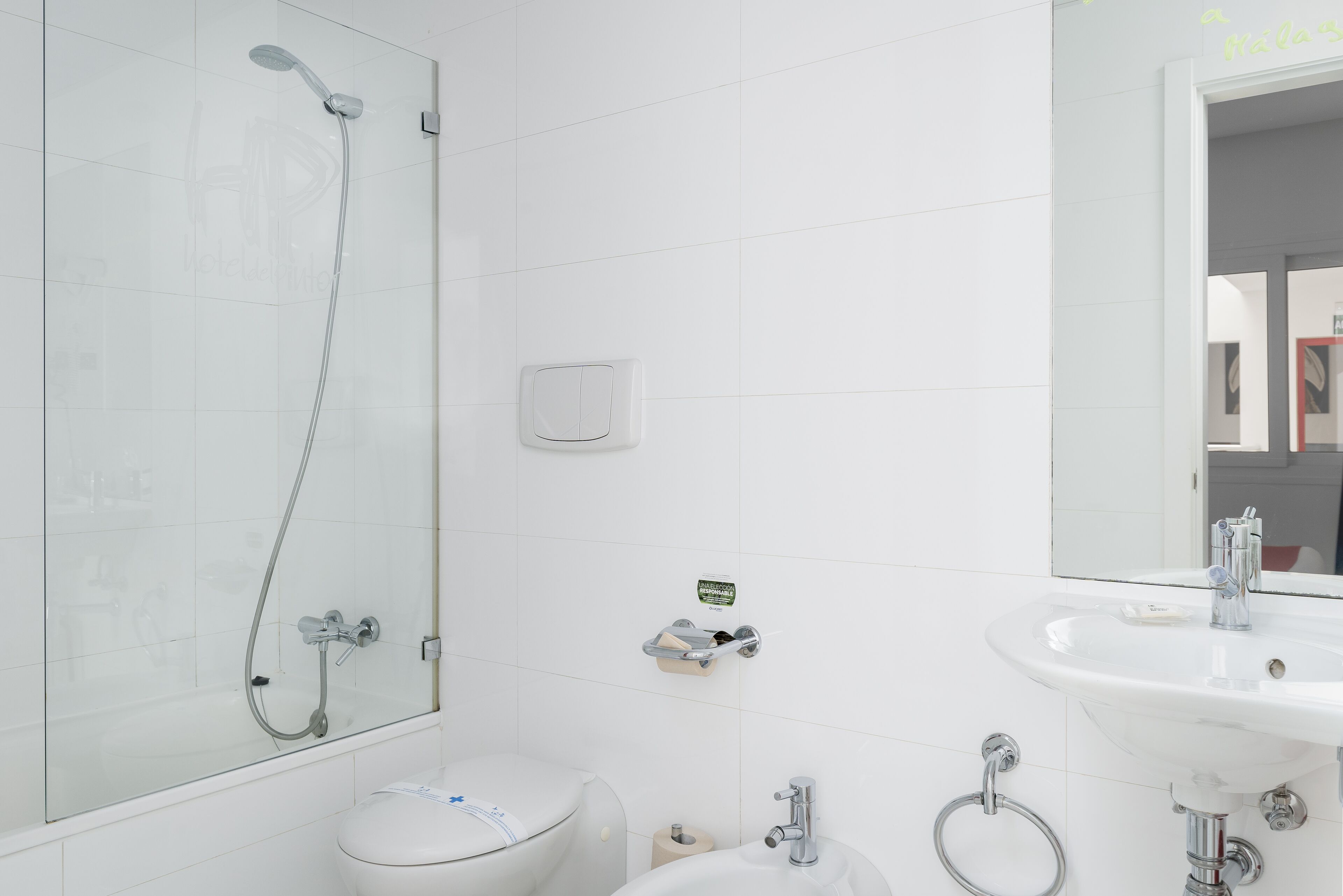 eco-friendly toiletries, hair dryer, towels