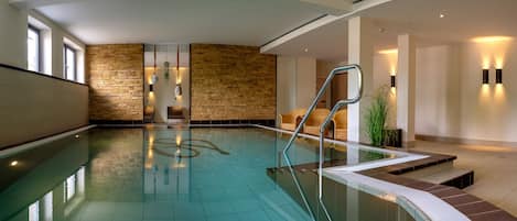 Indoor pool, open 7:30 AM to 9:30 PM, sun loungers