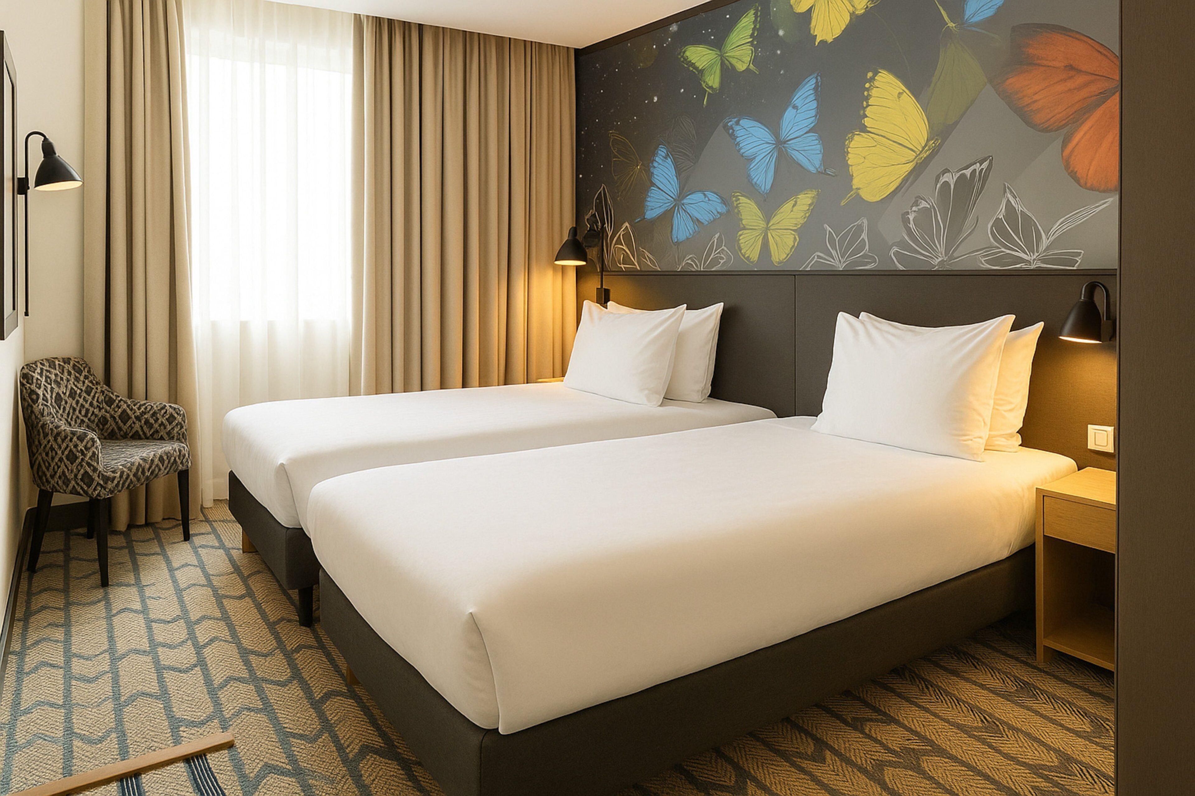 standard room, 2 single beds | in-room safe, desk, soundproofing, iron/ironing board