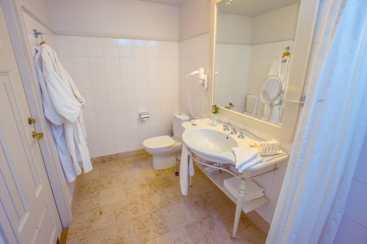 free toiletries, hair dryer, towels