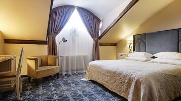 Sky Parlor Petite and Cozy | Minibar, desk, laptop workspace, iron/ironing board