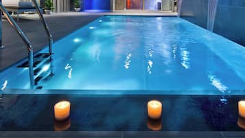 Seasonal outdoor pool, pool umbrellas, pool loungers