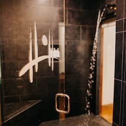 Serenity Cabin | Bathroom | Separate tub and shower, deep soaking tub, free toiletries, hair dryer