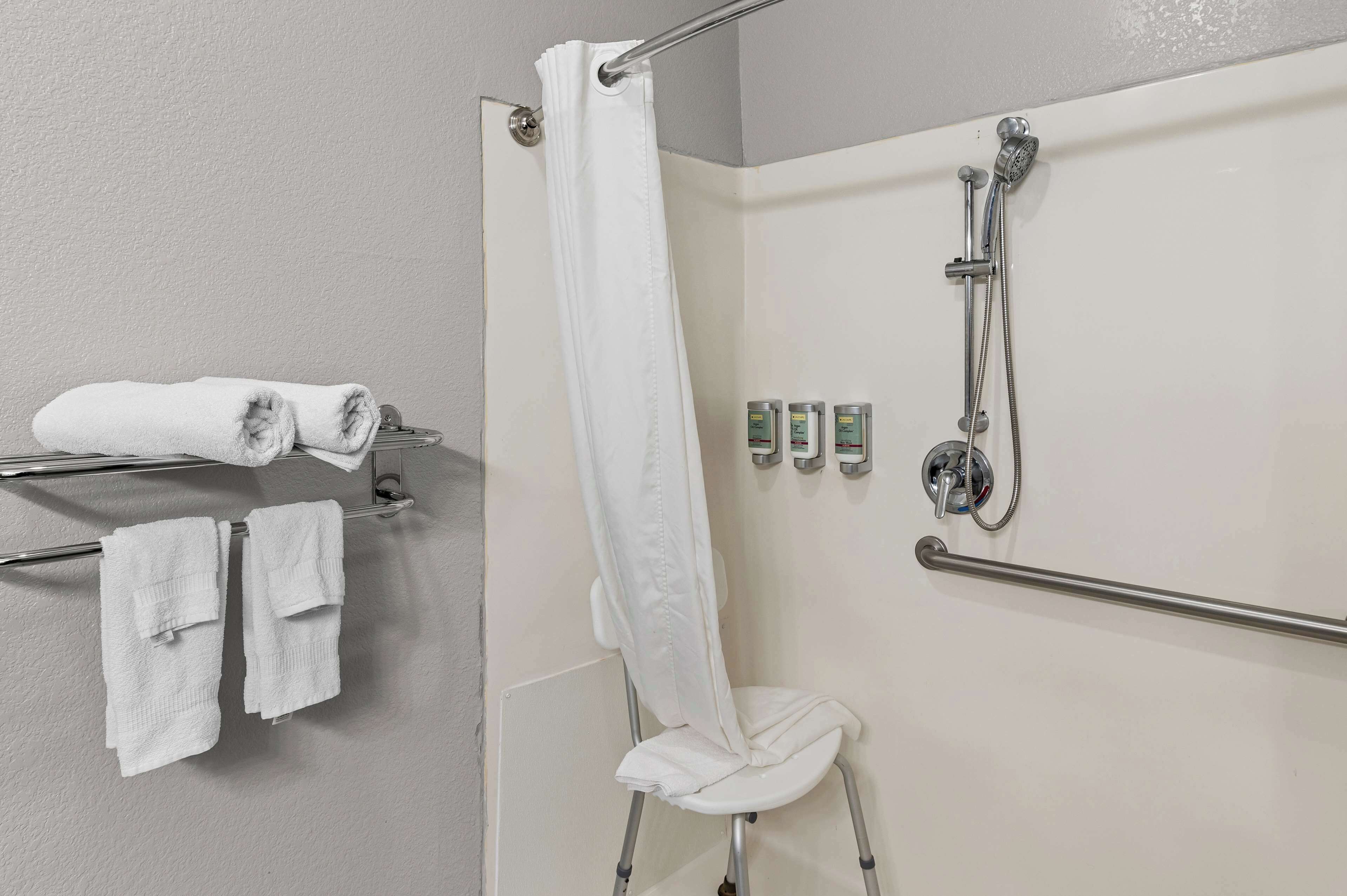 standard room, 1 king bed, accessible, non smoking | bathroom | combined shower/bathtub, free toiletries, hair dryer, towels