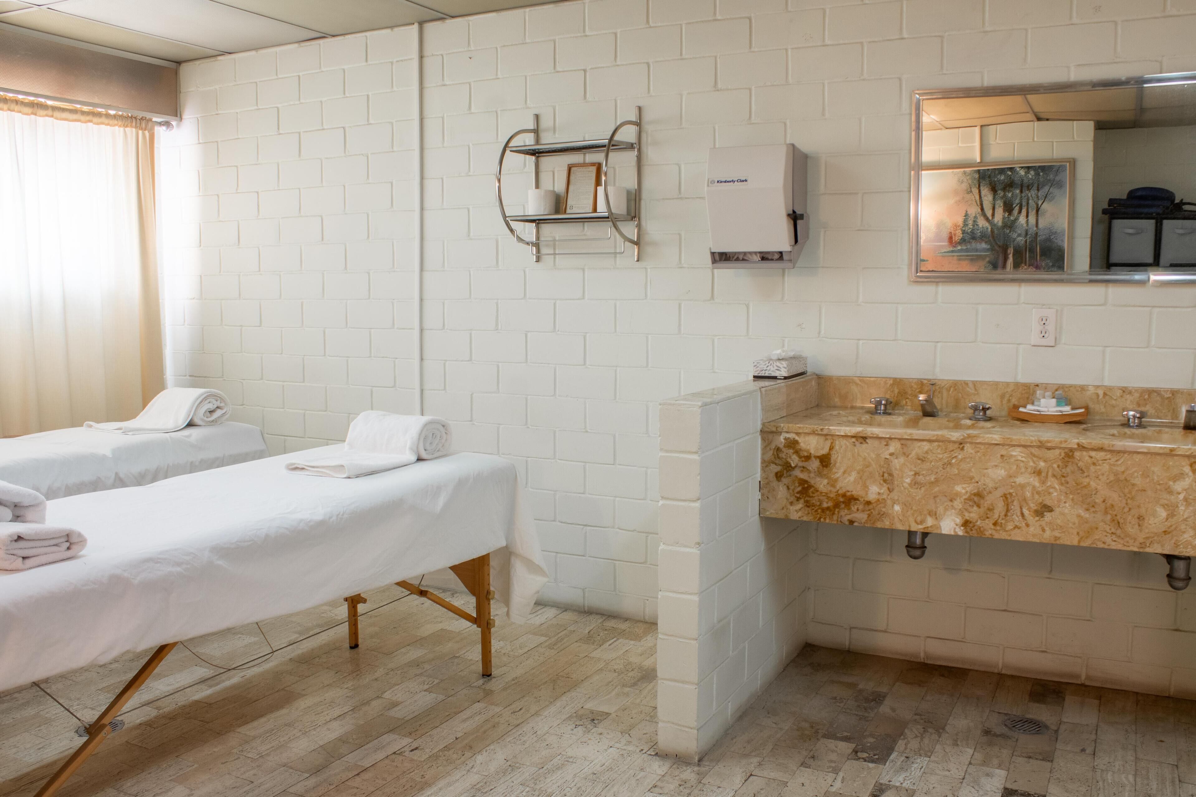 Sauna, hot tub, body treatments, facials, reflexology, massages