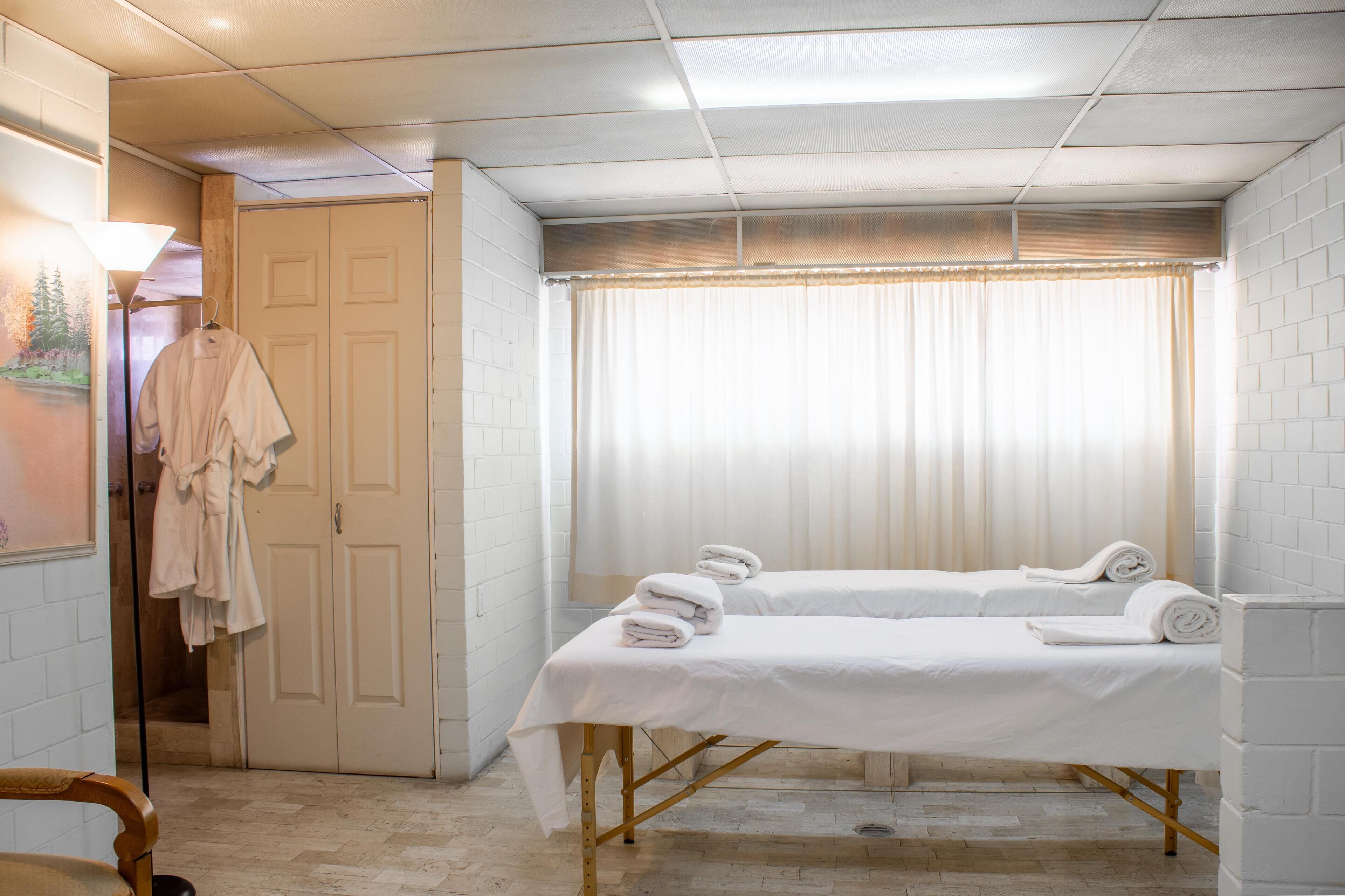 Sauna, hot tub, body treatments, facials, reflexology, massages