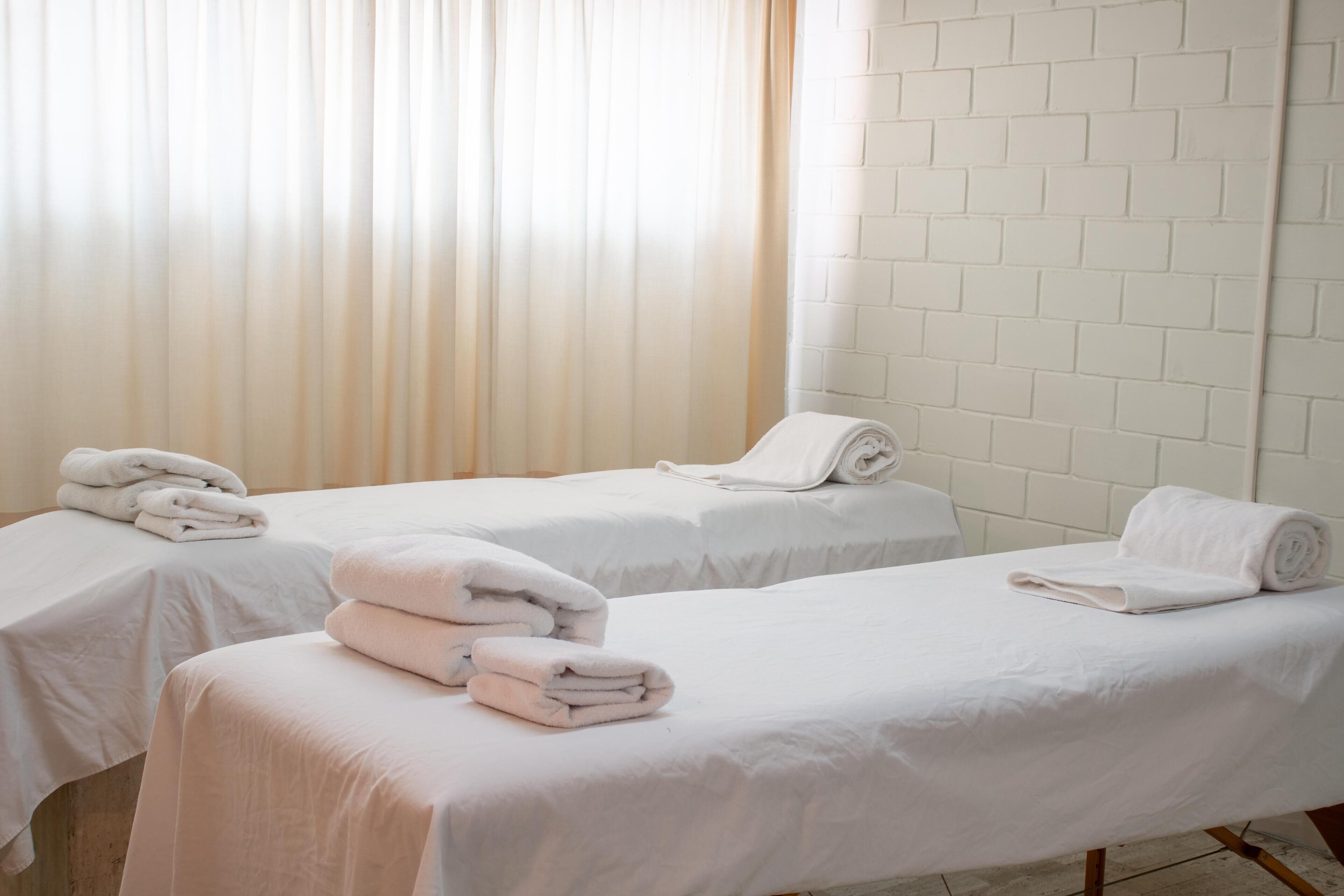 Sauna, hot tub, body treatments, facials, reflexology, massages