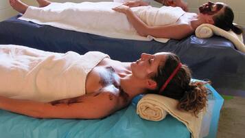 Sauna, hot tub, body treatments, facials, reflexology, massages