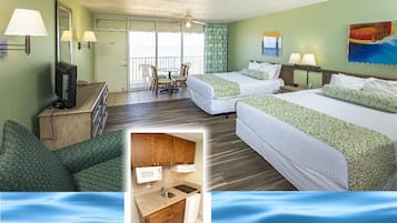 Standard Room, 2 Double Beds, Kitchenette, Ocean View | In-room safe, laptop workspace, iron/ironing board, free WiFi