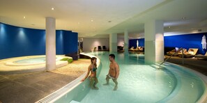 Indoor pool, outdoor pool, open 9:00 AM to 7:00 PM, pool umbrellas