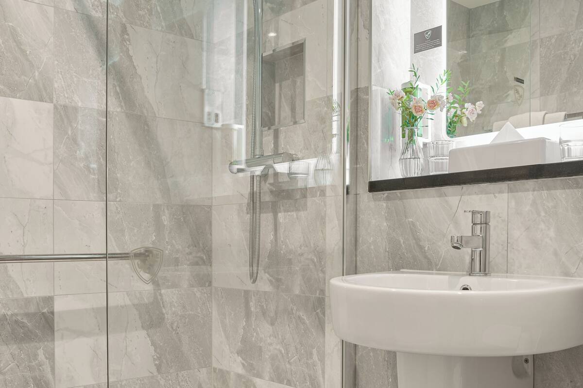 free toiletries, hair dryer, towels