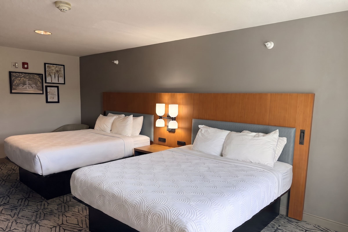 Premium bedding, desk, blackout drapes, iron/ironing board