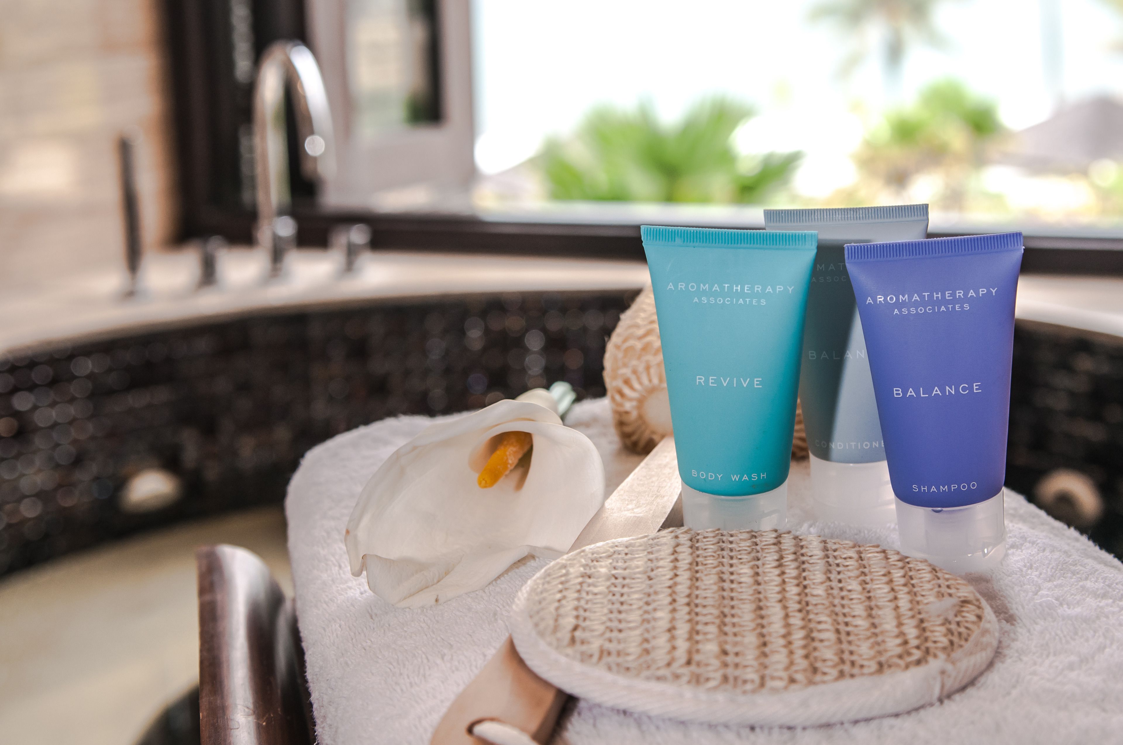 separate bathtub and shower, designer toiletries, hair dryer, bathrobes