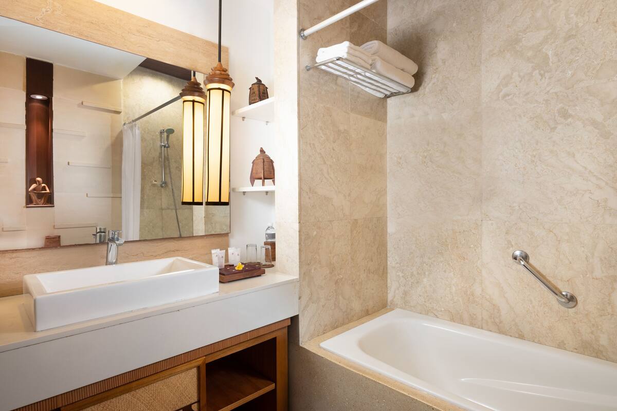 free toiletries, hair dryer, slippers, towels