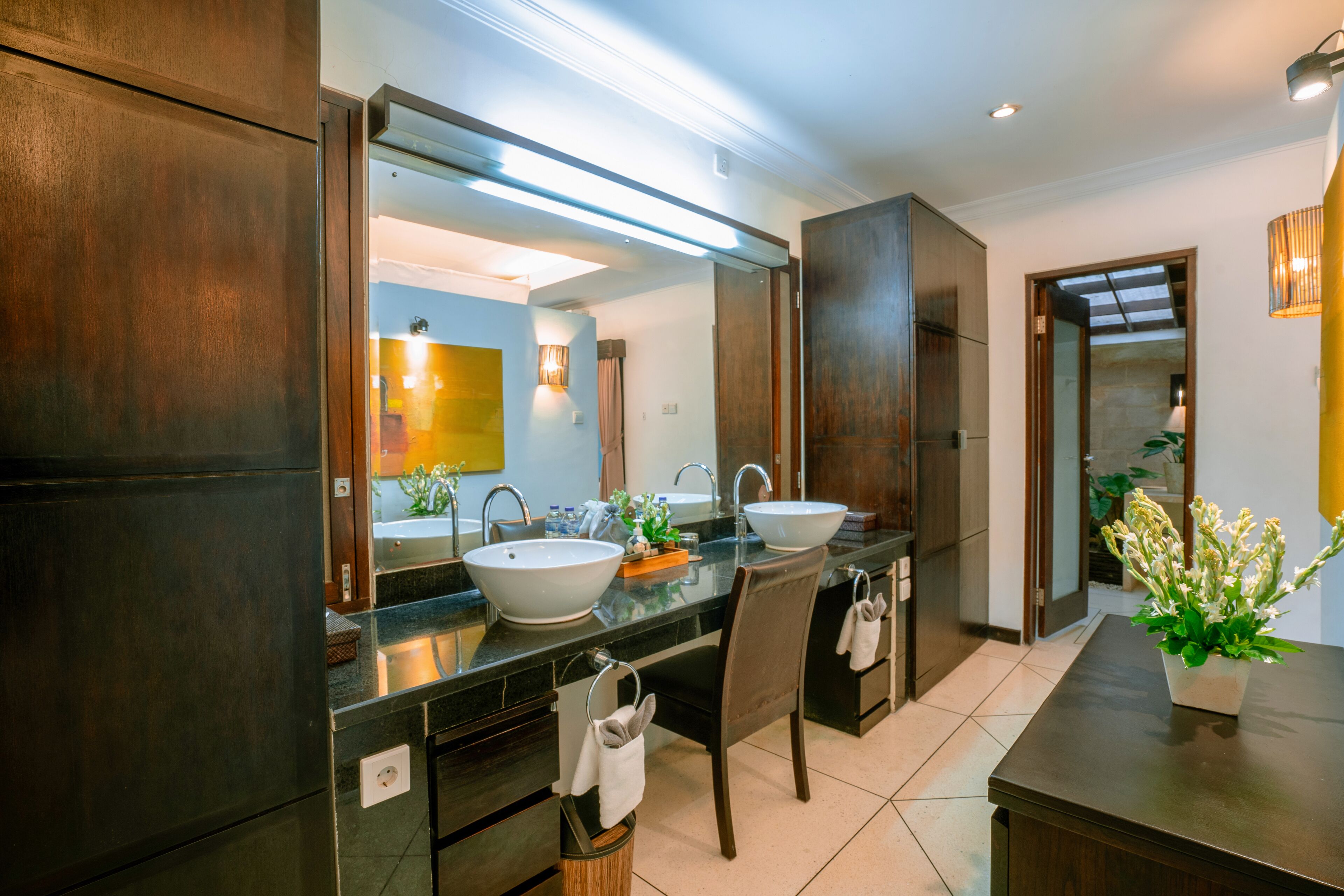 separate bathtub and shower, free toiletries, hair dryer, bathrobes