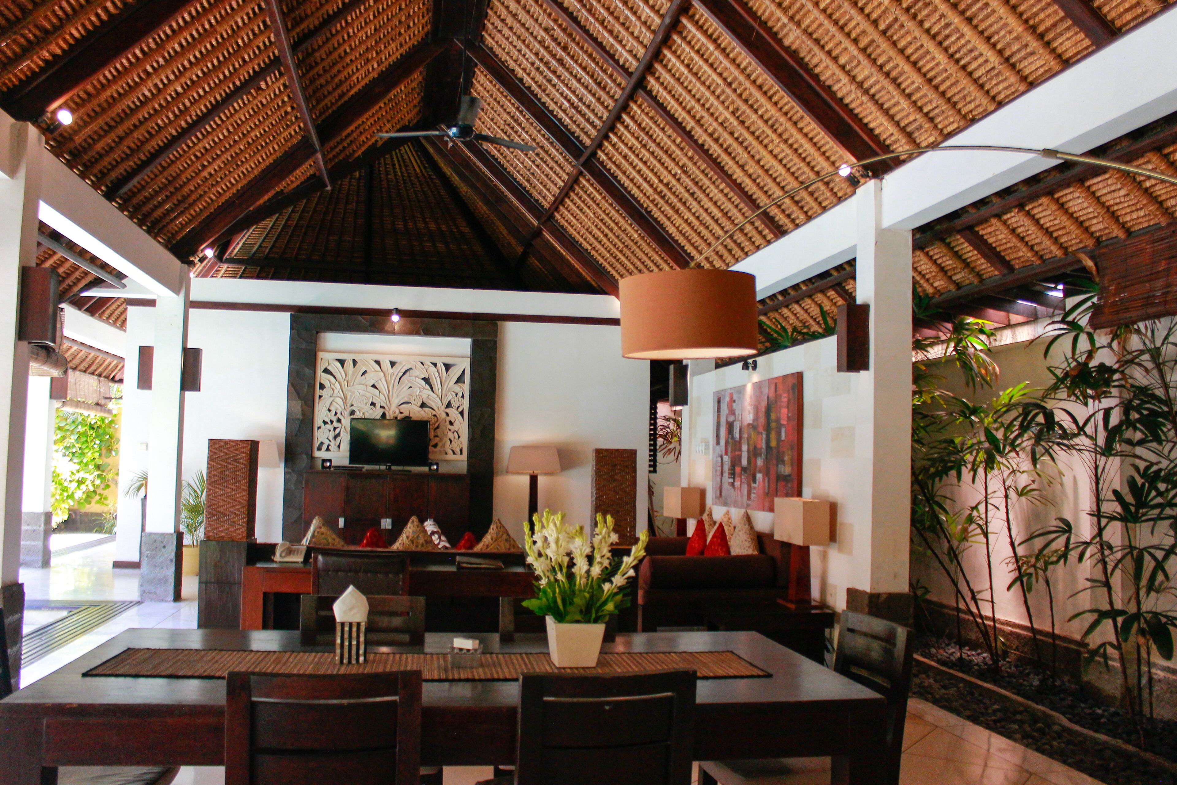 family villa, 3 bedrooms, private pool | living area | 28-inch lcd tv with cable channels, tv, dvd player