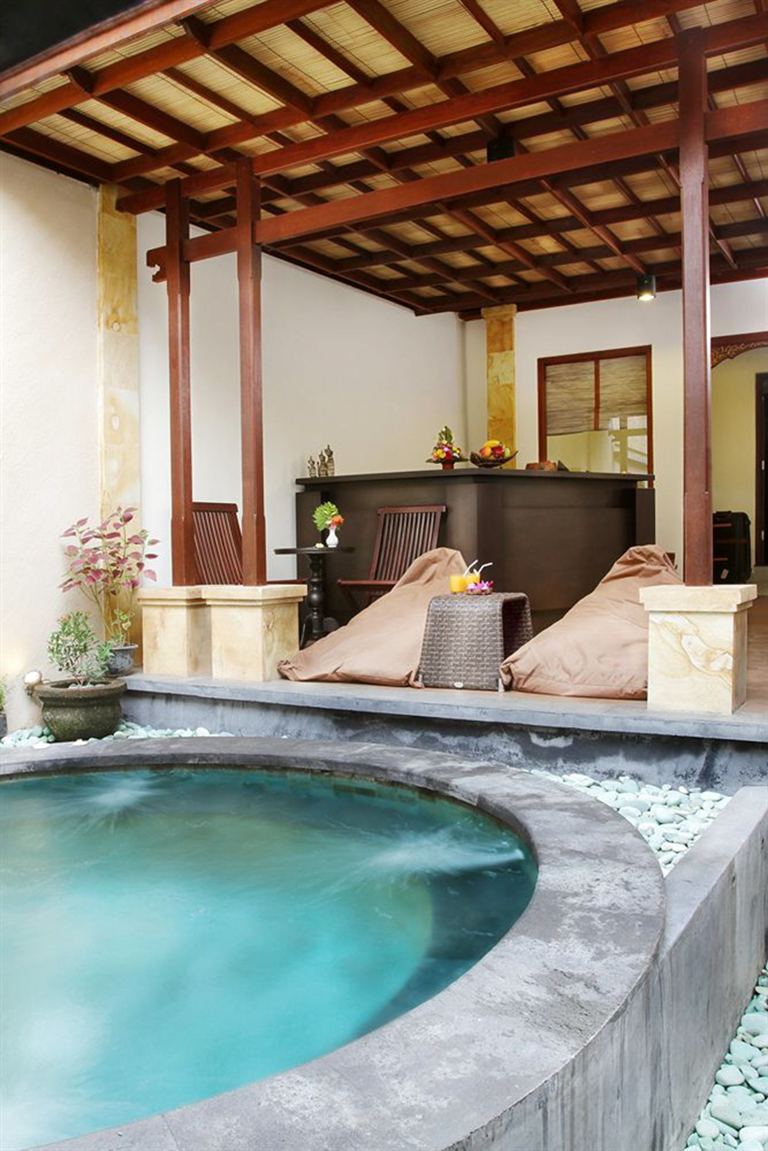 outdoor pool, pool umbrellas, pool loungers