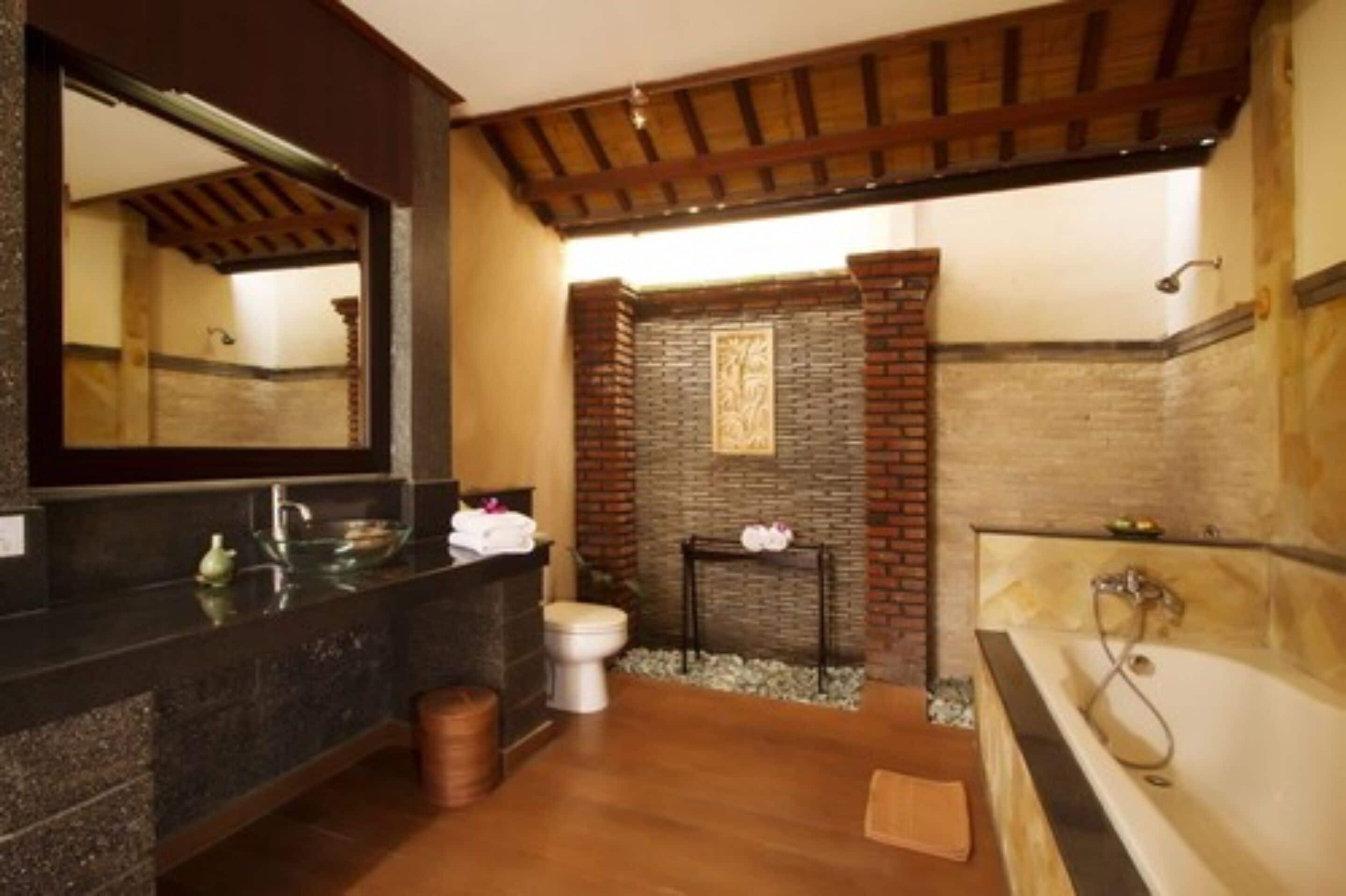 deluxe villa, garden view (deluxe garden villa) | bathroom | separate bathtub and shower, deep-soaking bathtub, rainfall showerhead