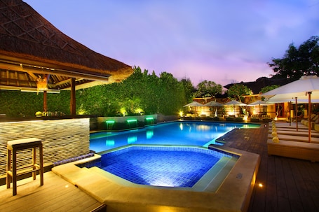 2 outdoor pools, open 7:00 AM to 9:00 PM, pool umbrellas, sun loungers