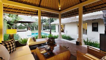 Villa, 2 Bedrooms, Private Pool | Living area | 43-inch Smart TV with cable channels, TV