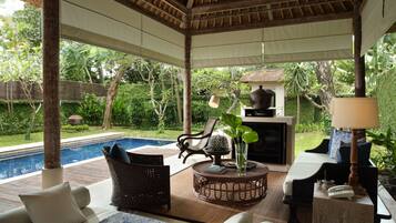 Villa, 1 Bedroom, Private Pool | Living area | 43-inch Smart TV with cable channels, TV