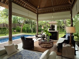 Villa, 1 Bedroom, Private Pool | Living area | 43-inch Smart TV with cable channels, TV