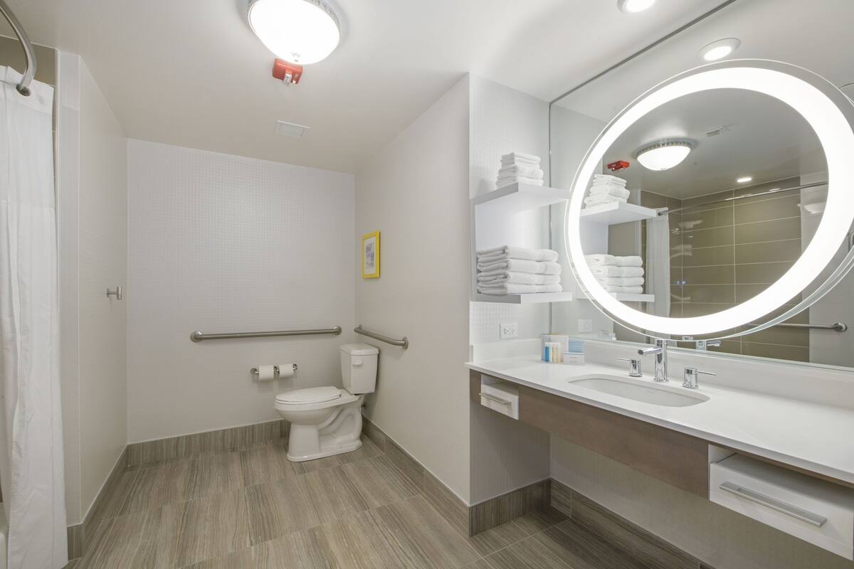 free toiletries, hair dryer, towels