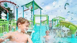 A water park with slides and play structures.
