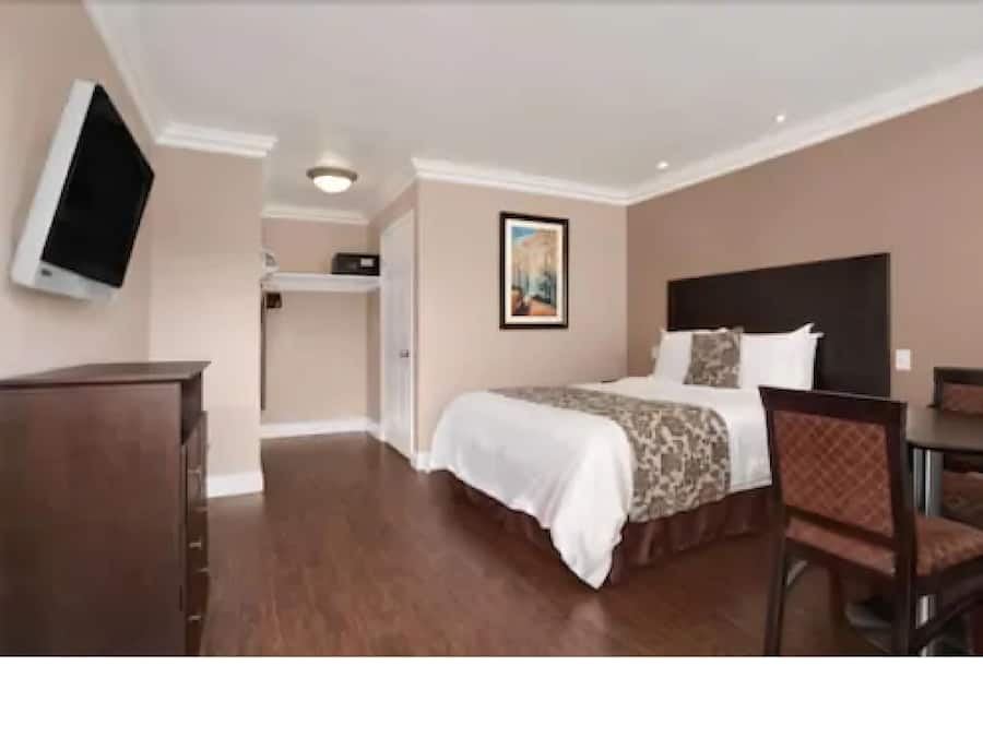 Desk, blackout curtains, soundproofing, iron/ironing board