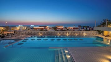 Indoor pool, outdoor pool, pool loungers