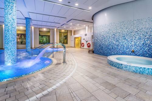 Indoor pool, open 8:00 AM to 10:00 PM, sun loungers