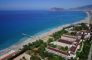 Private beach, sun loungers, beach umbrellas, beach towels