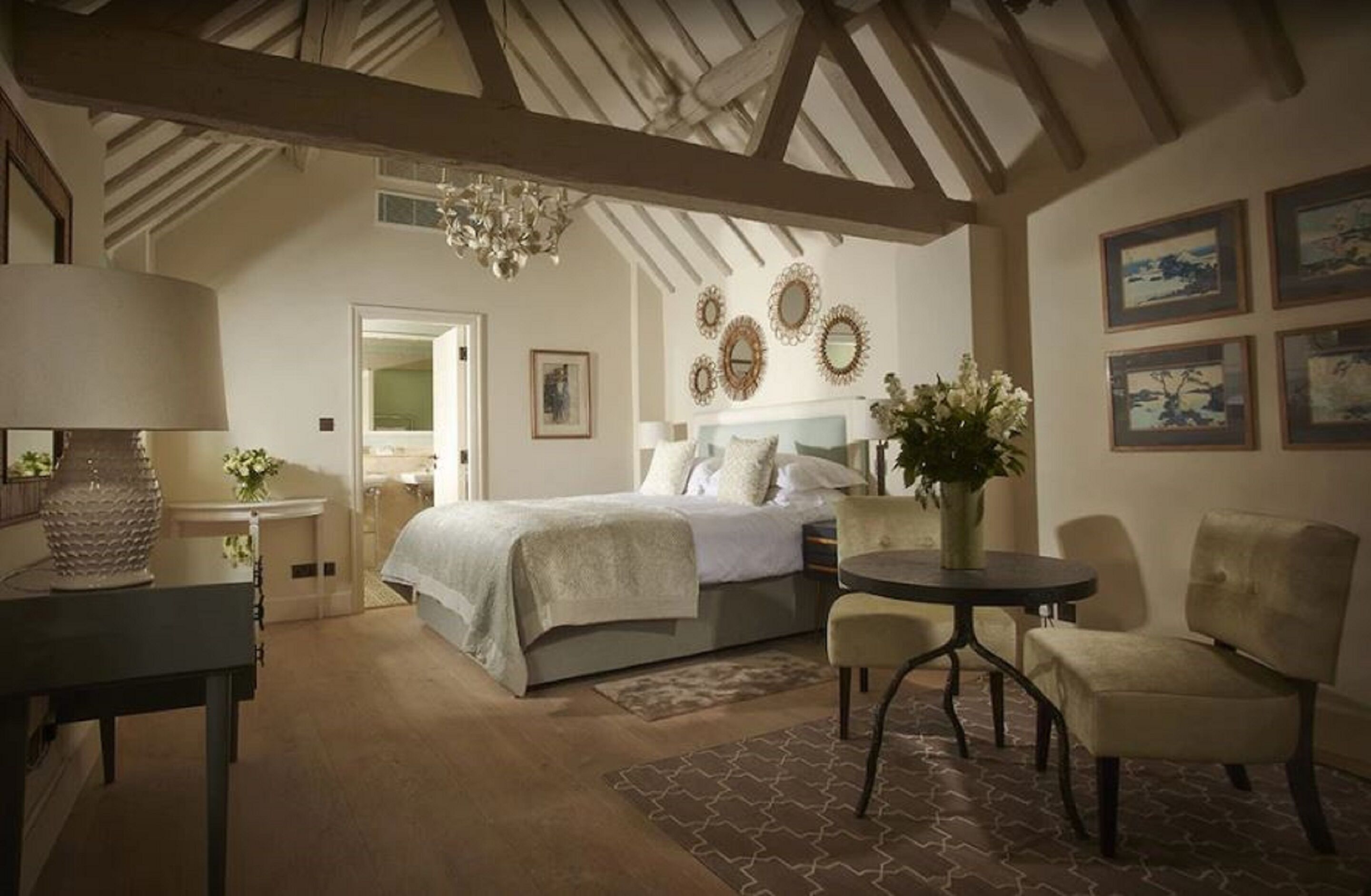 designer toiletries, hair dryer, bathrobes, slippers