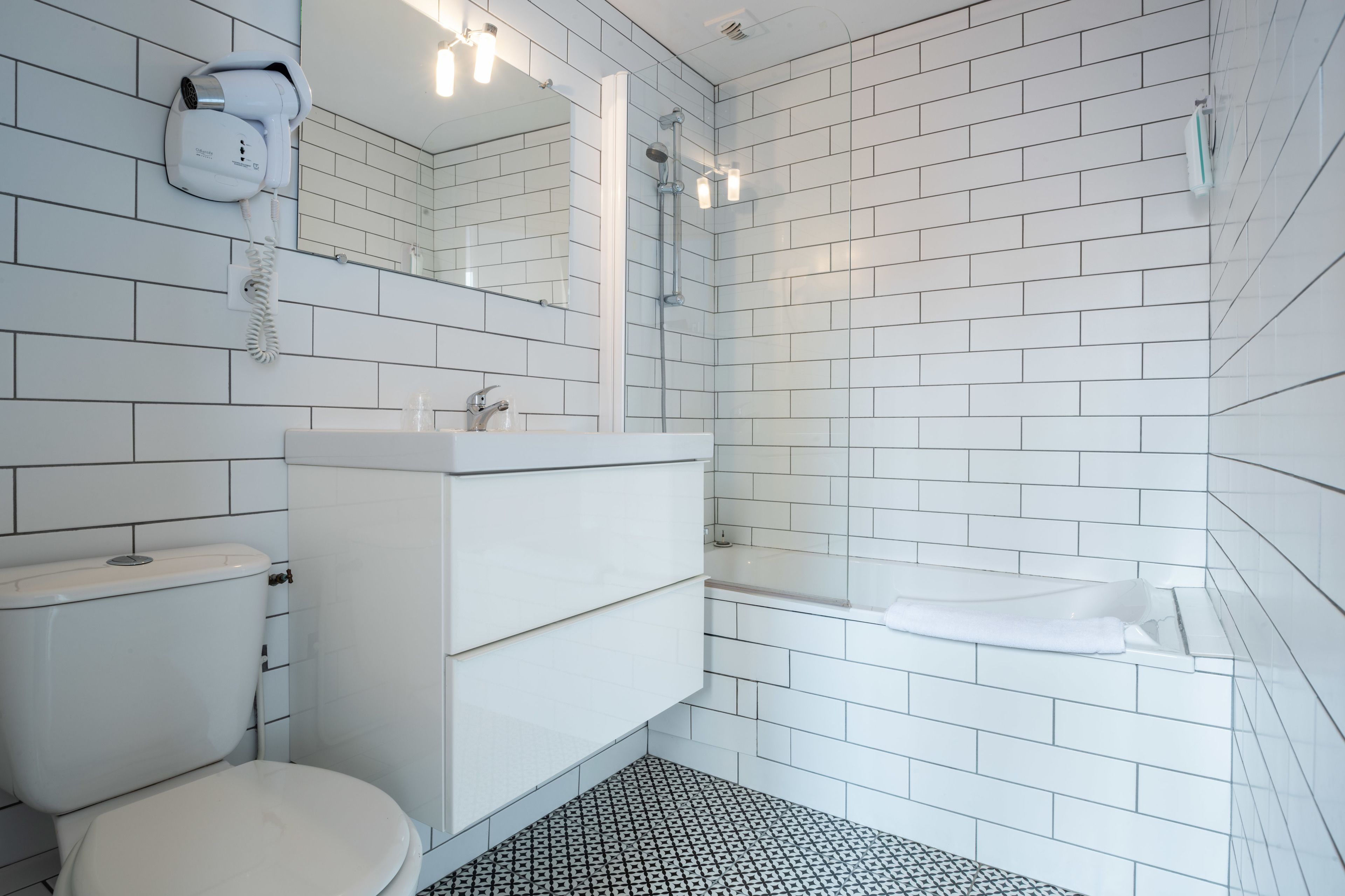 free toiletries, hair dryer, towels