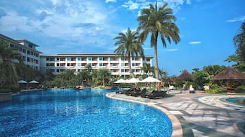 Indoor pool, seasonal outdoor pool, lifeguards on site