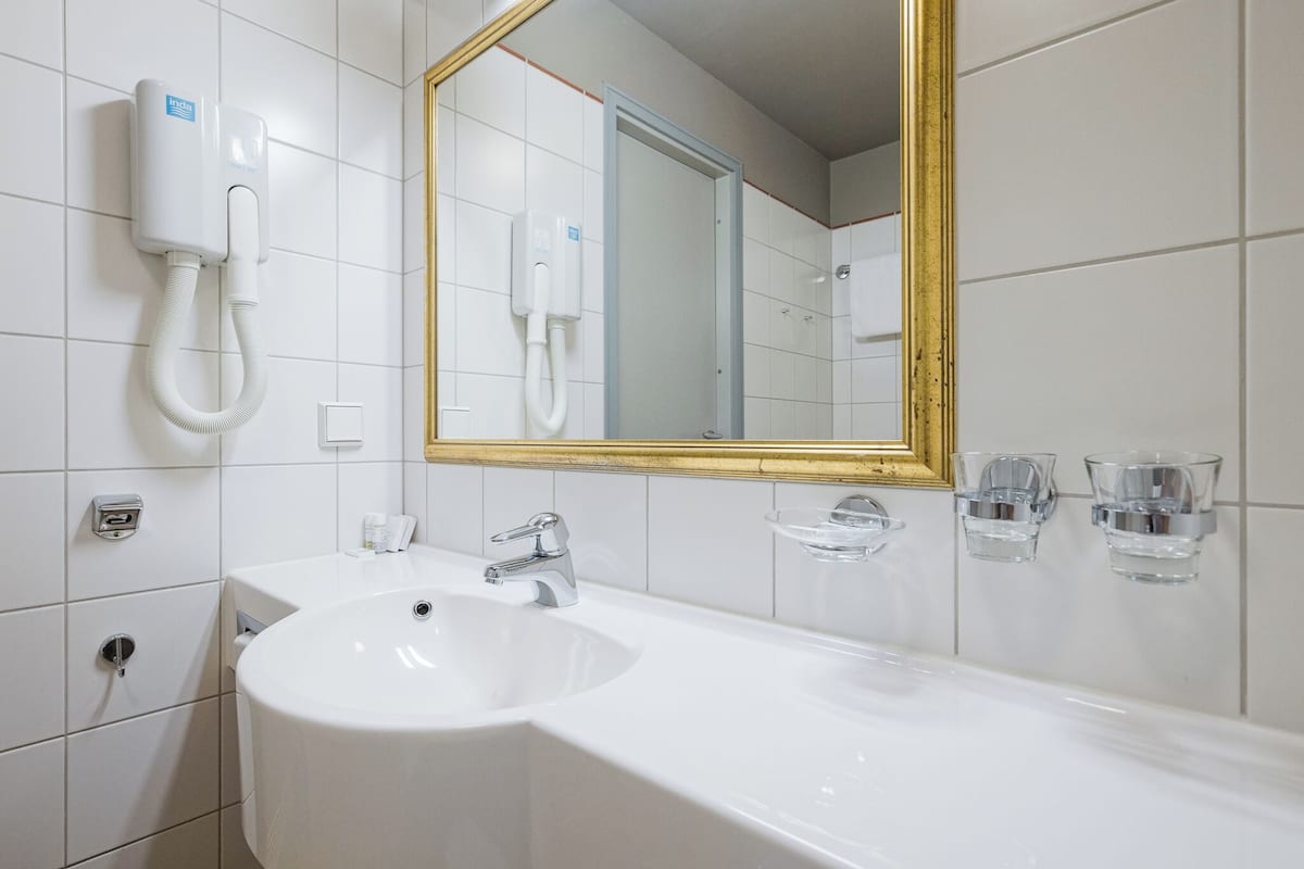 free toiletries, hair dryer, towels