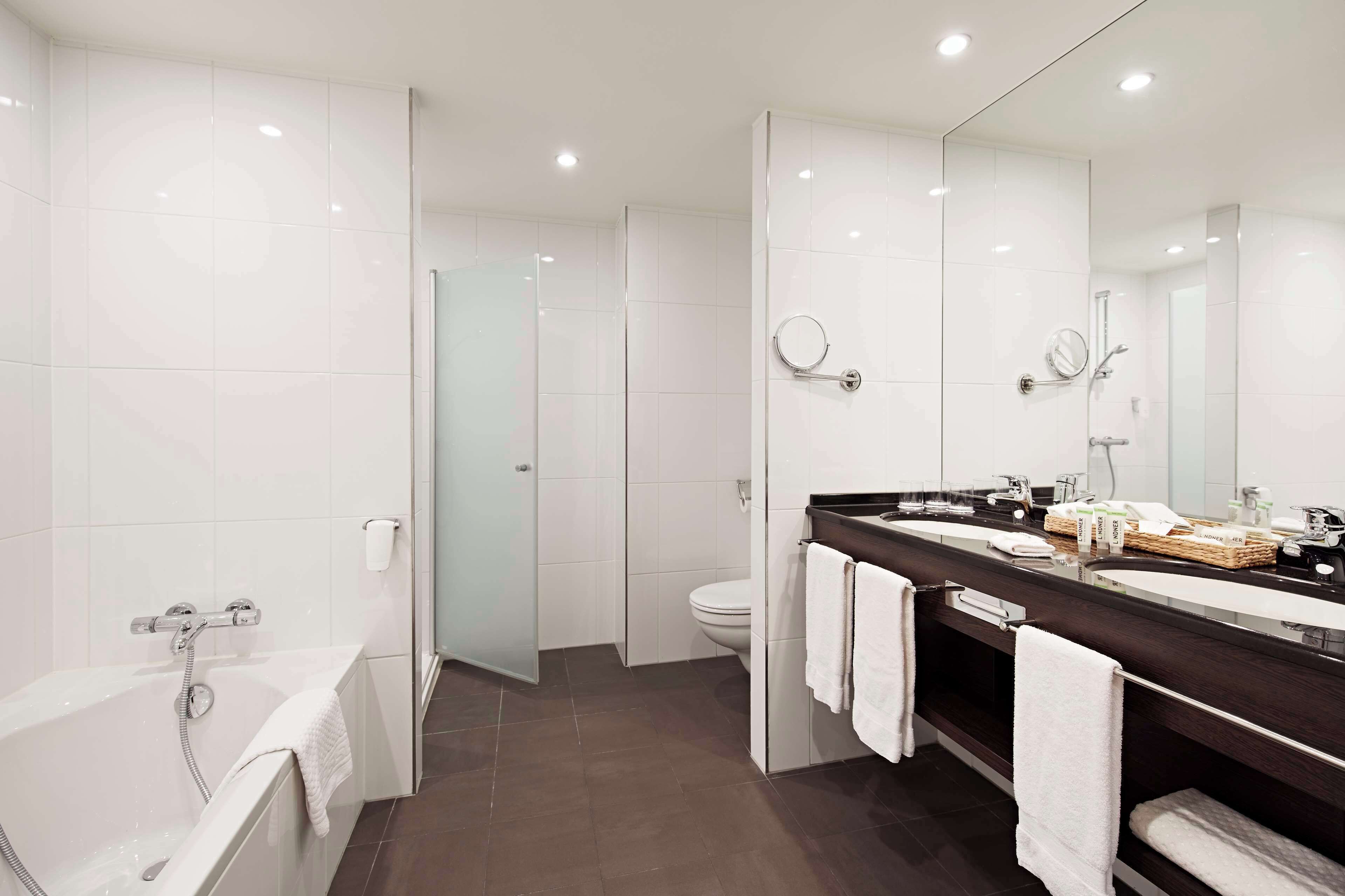 eco-friendly toiletries, hair dryer, heated floors, towels