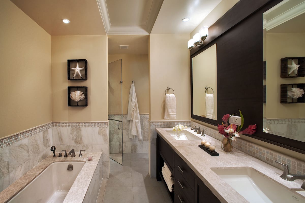 deep-soaking bathtub, free toiletries, hair dryer, bathrobes