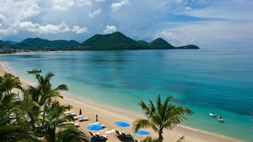 On the beach, white sand, snorkelling, windsurfing