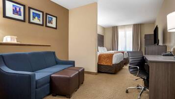 Desk, blackout curtains, iron/ironing board, free WiFi