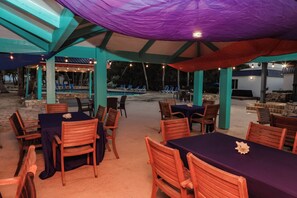 Breakfast, lunch, dinner served; beach views