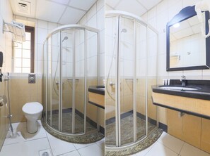 Shower, free toiletries, hair dryer, towels