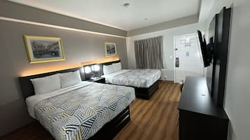 Desk, laptop workspace, free WiFi, bed sheets