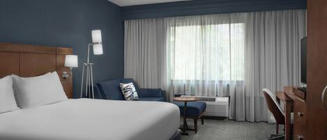 Desk, blackout curtains, soundproofing, iron/ironing board