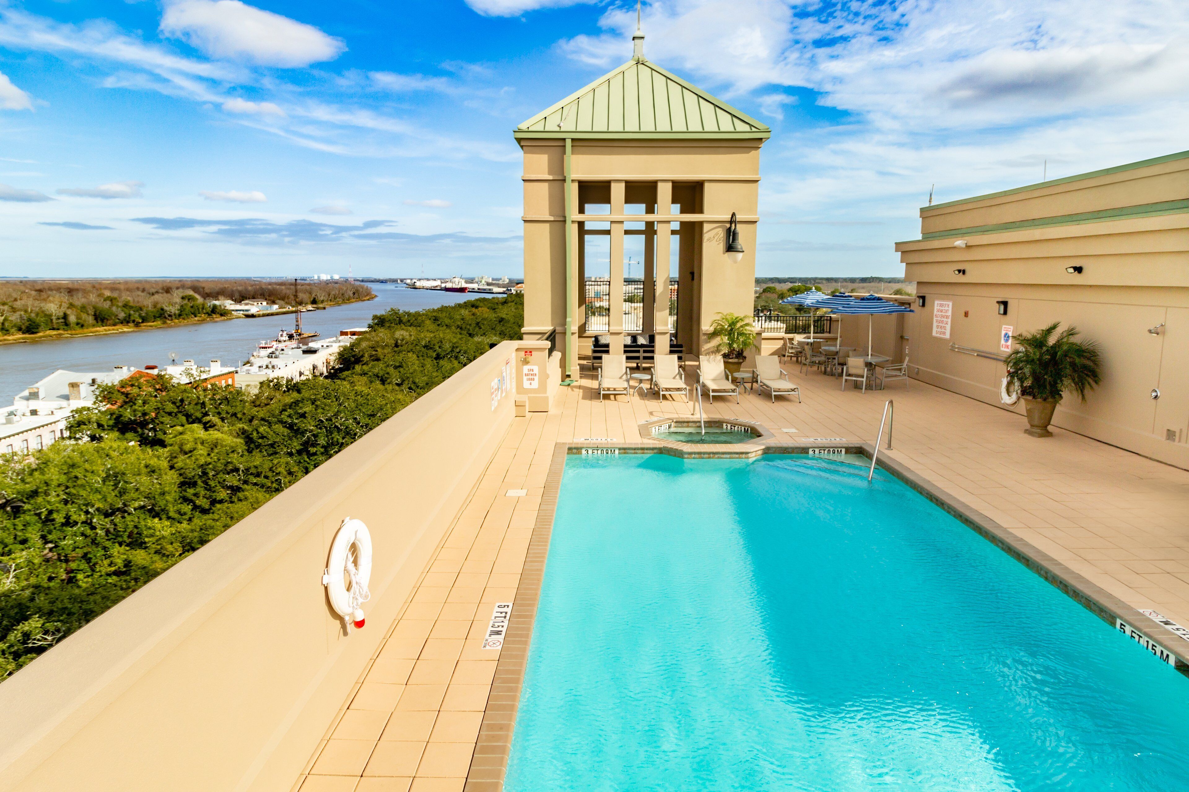 outdoor pool, pool loungers