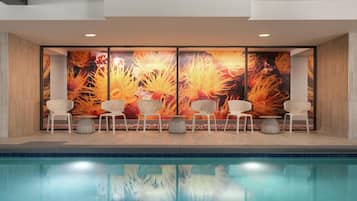 Indoor pool, outdoor pool, open 7 AM to 10:00 PM, pool loungers