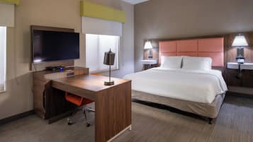 Premium bedding, down comforters, desk, laptop workspace