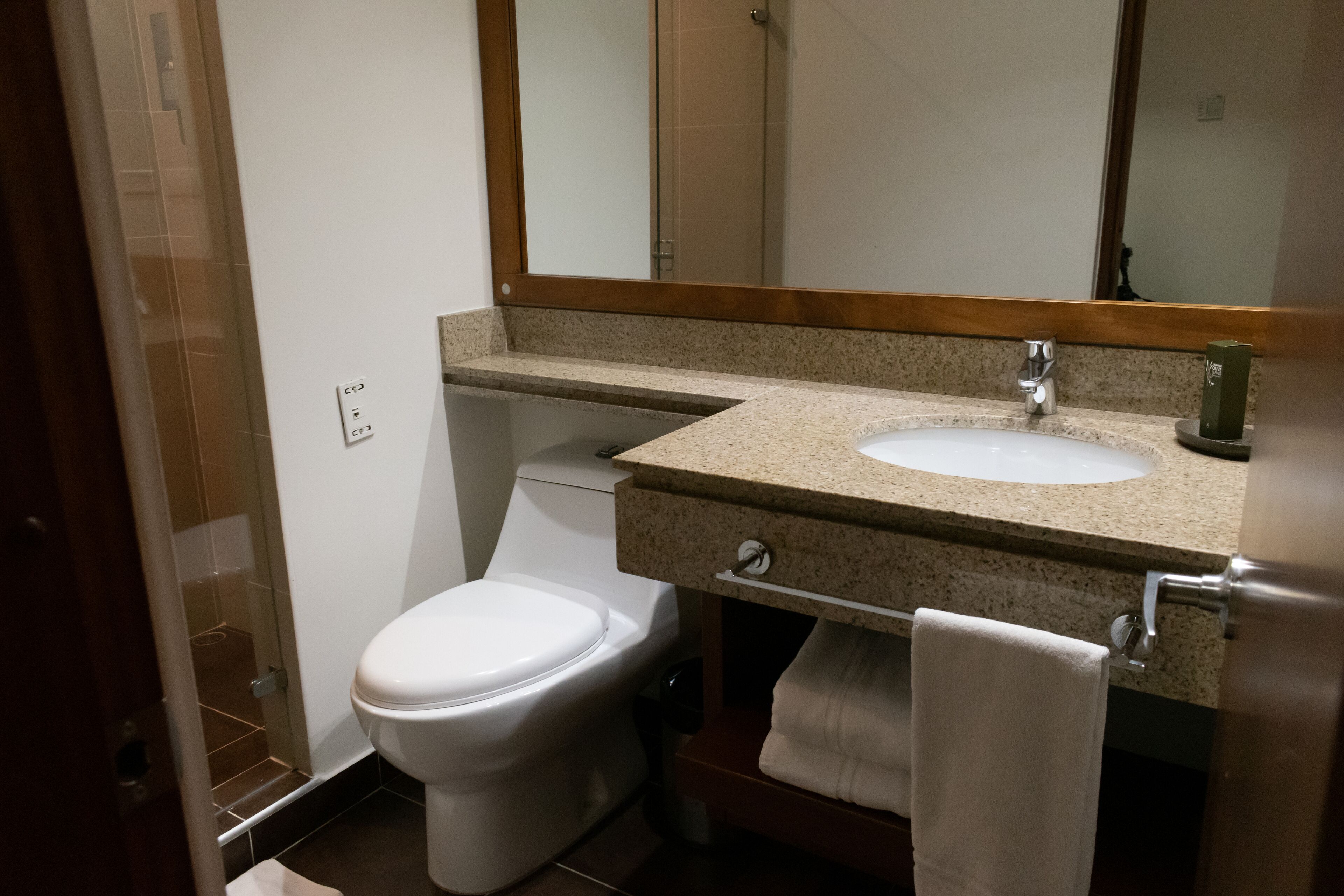 shower, rainfall showerhead, towels, soap