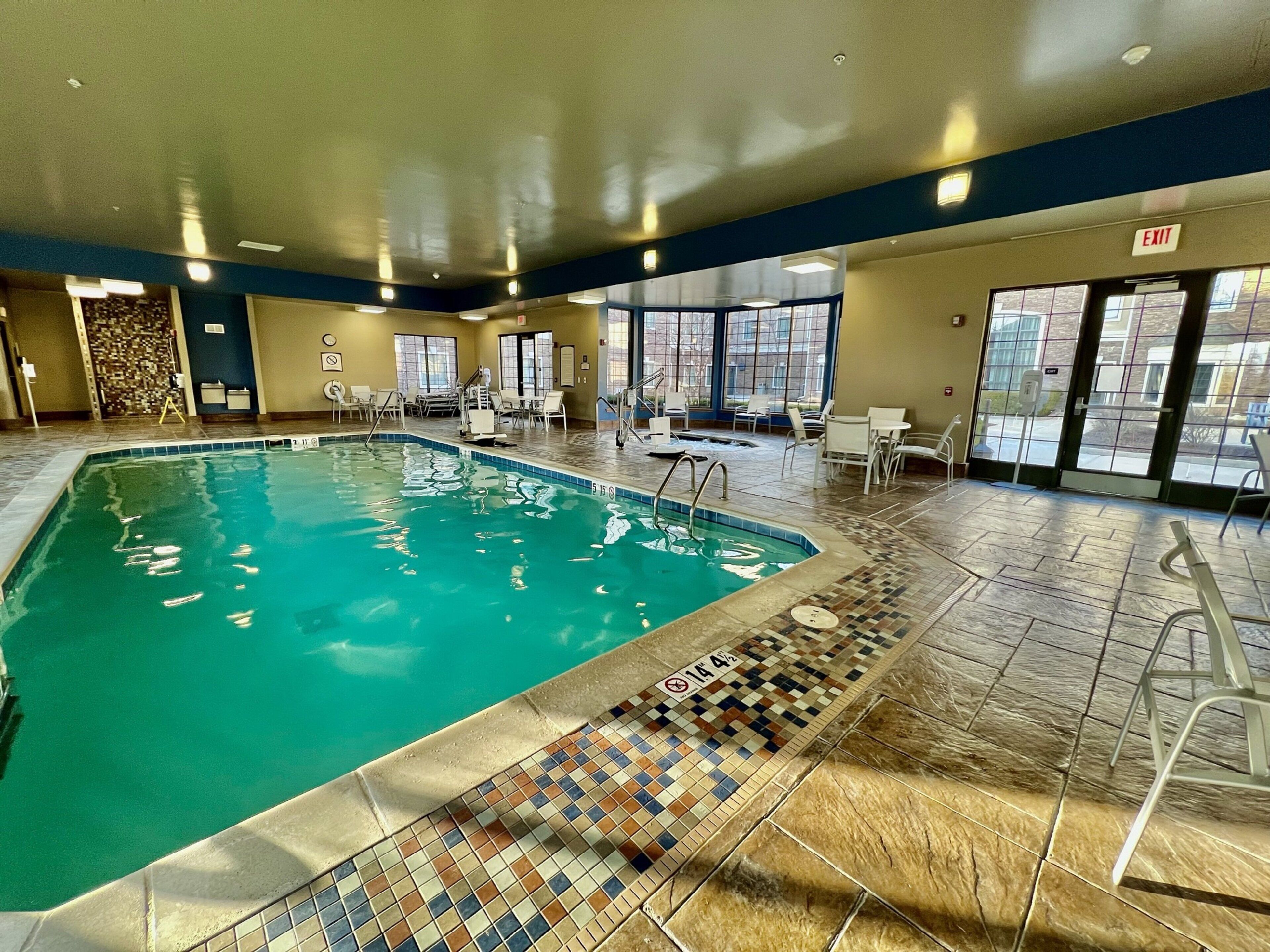 Indoor pool, open 8:00 AM to 10:00 PM, sun loungers